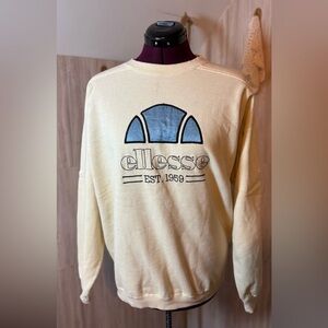Ellesse Vintage Cream Blue Embroidered Crewneck Sweatershirt Men Women Unisex